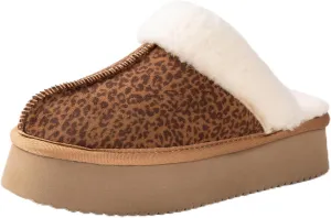 Women's Platform Slippers for Women Slip-on Slippers Winter Fluffy Warm Comfy Furry Shoes for Outdoor Indoor House