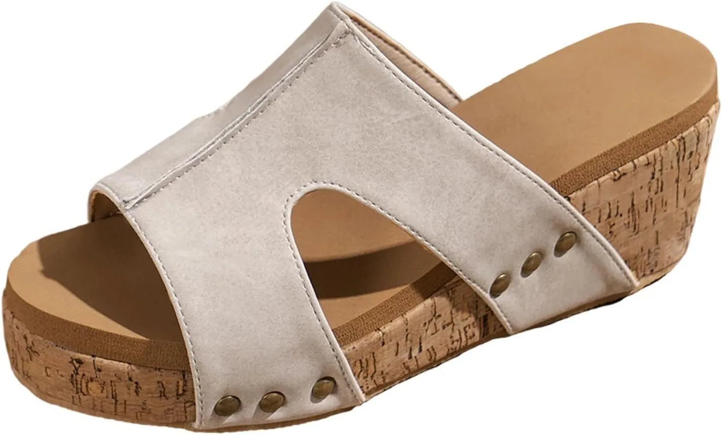 Women's Platform Wedge Sandals Open Toe Slip On Slides Cork Heeled Cutout Comfortable Slide Sandals Casual Dressy Summer Shoes