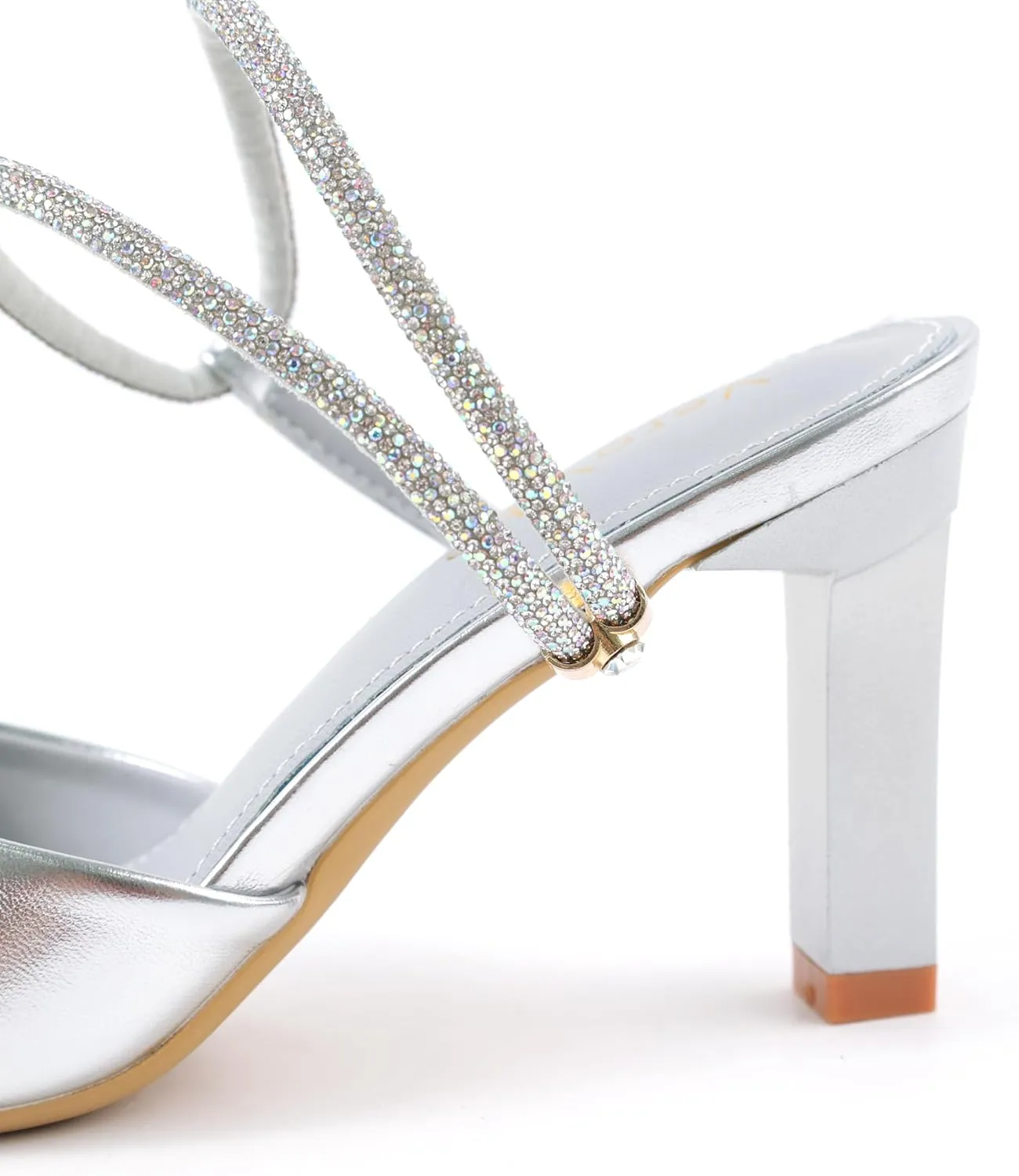 Women's Pointed Toe Block Heels with Rhinestone Straps, Slip-On Dress Shoes
