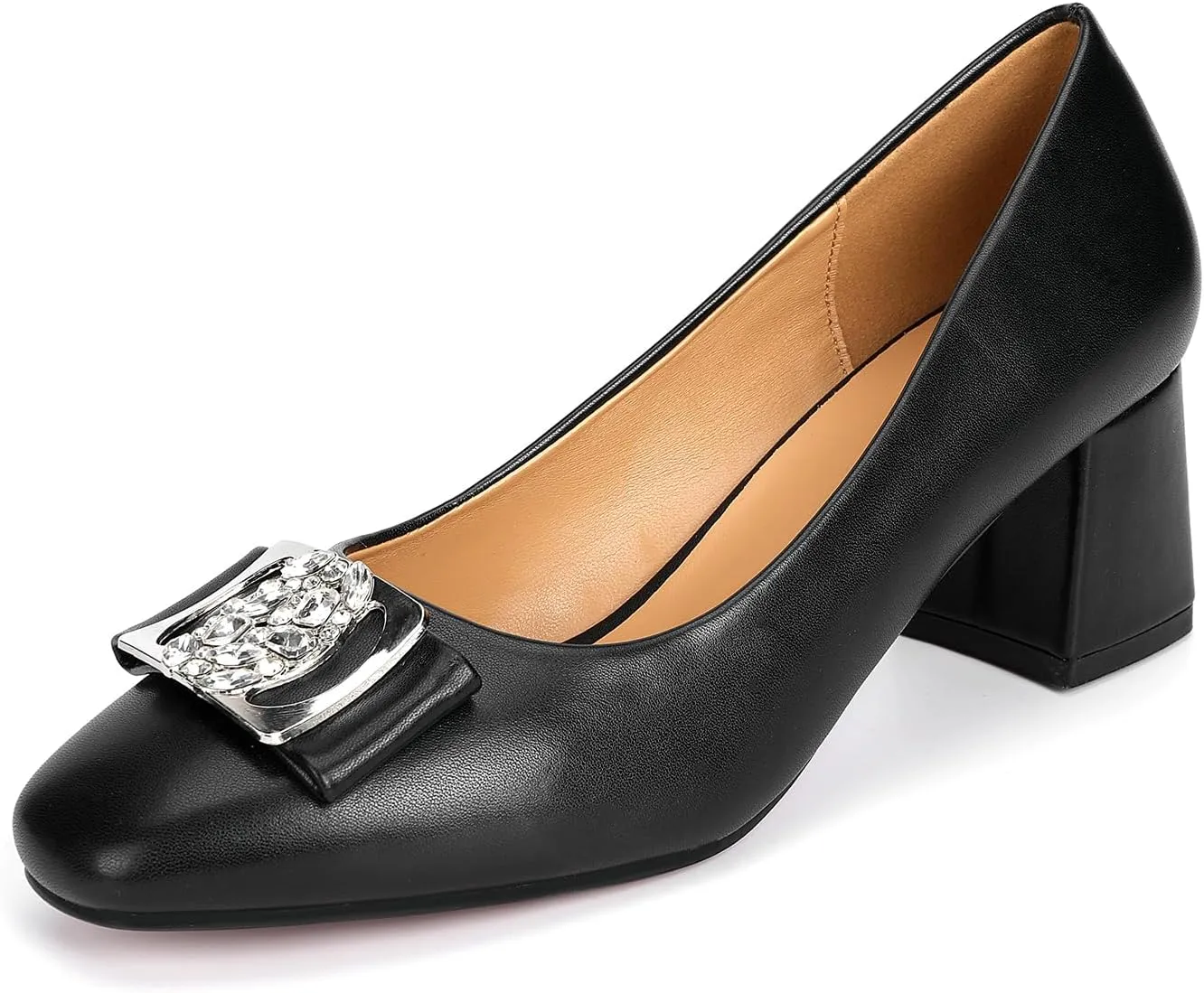 Women's Pointed Toe Shiny Buckle Slip On Short Heeled Shallow Mouth Party Fashion High Heels