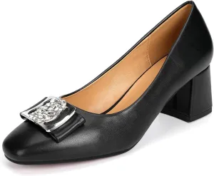 Women's Pointed Toe Shiny Buckle Slip On Short Heeled Shallow Mouth Party Fashion High Heels