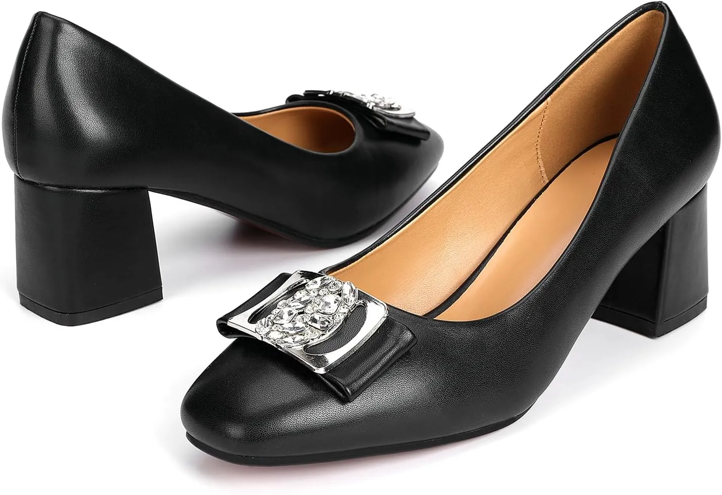 Women's Pointed Toe Shiny Buckle Slip On Short Heeled Shallow Mouth Party Fashion High Heels