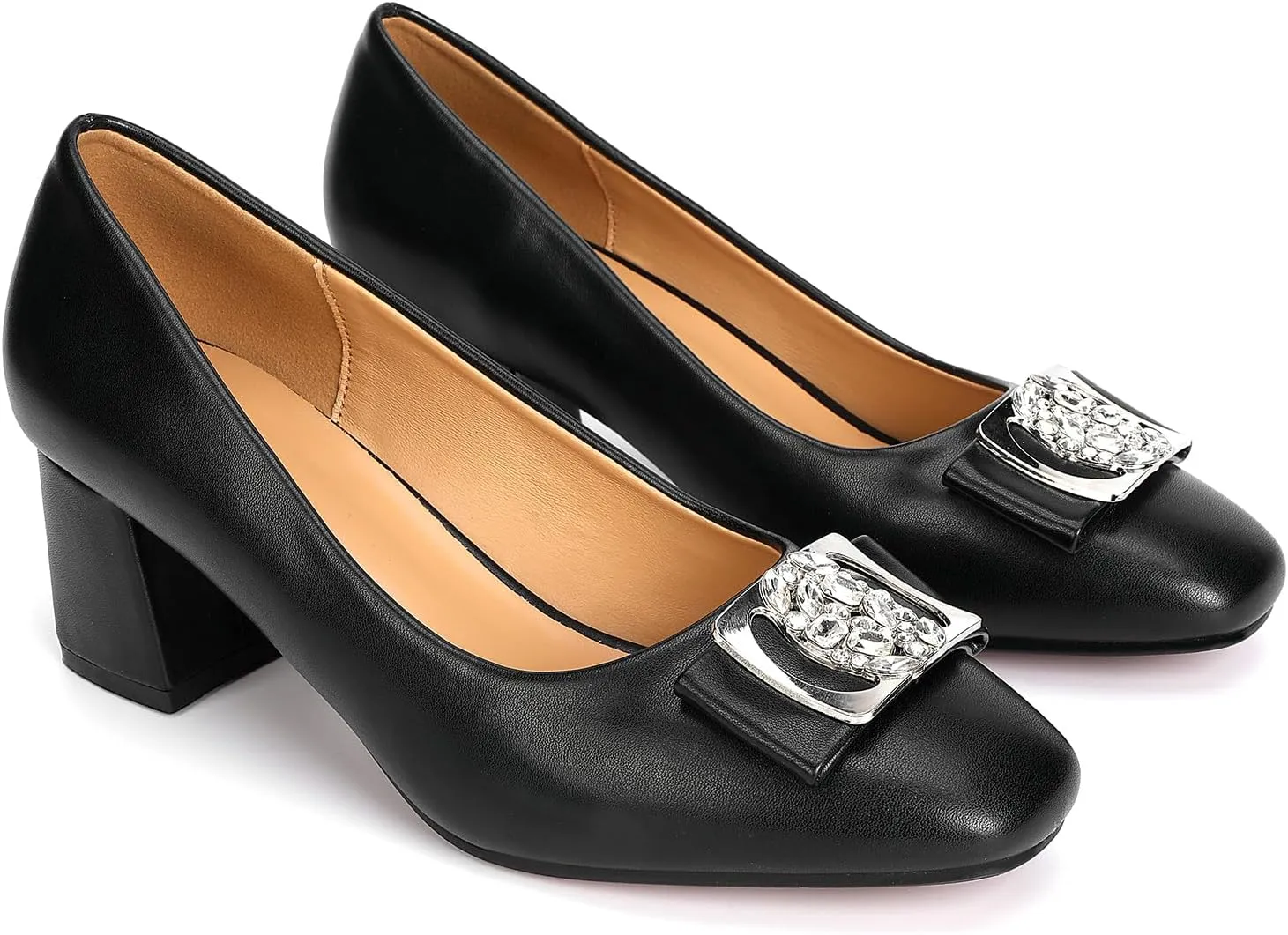 Women's Pointed Toe Shiny Buckle Slip On Short Heeled Shallow Mouth Party Fashion High Heels
