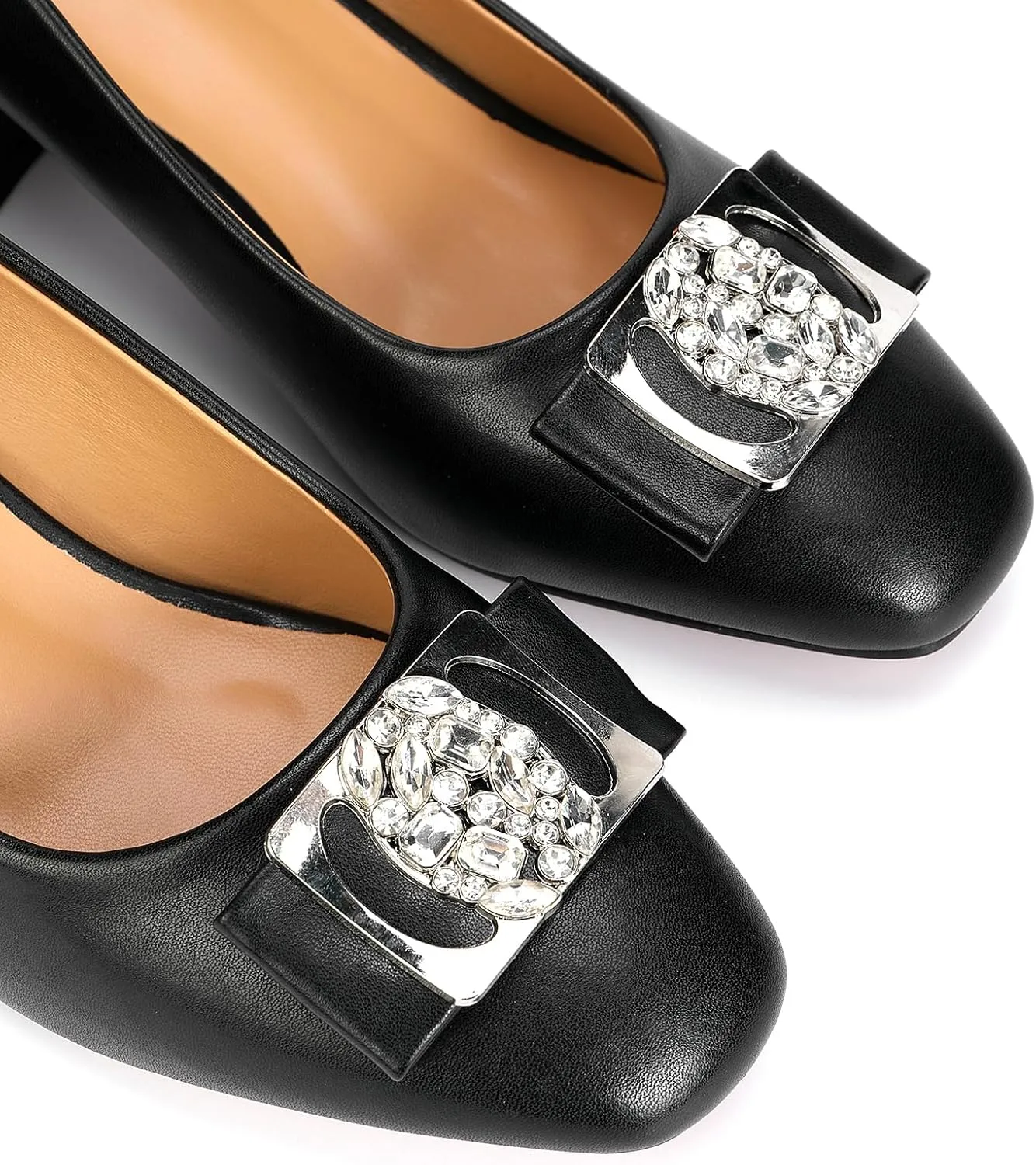 Women's Pointed Toe Shiny Buckle Slip On Short Heeled Shallow Mouth Party Fashion High Heels