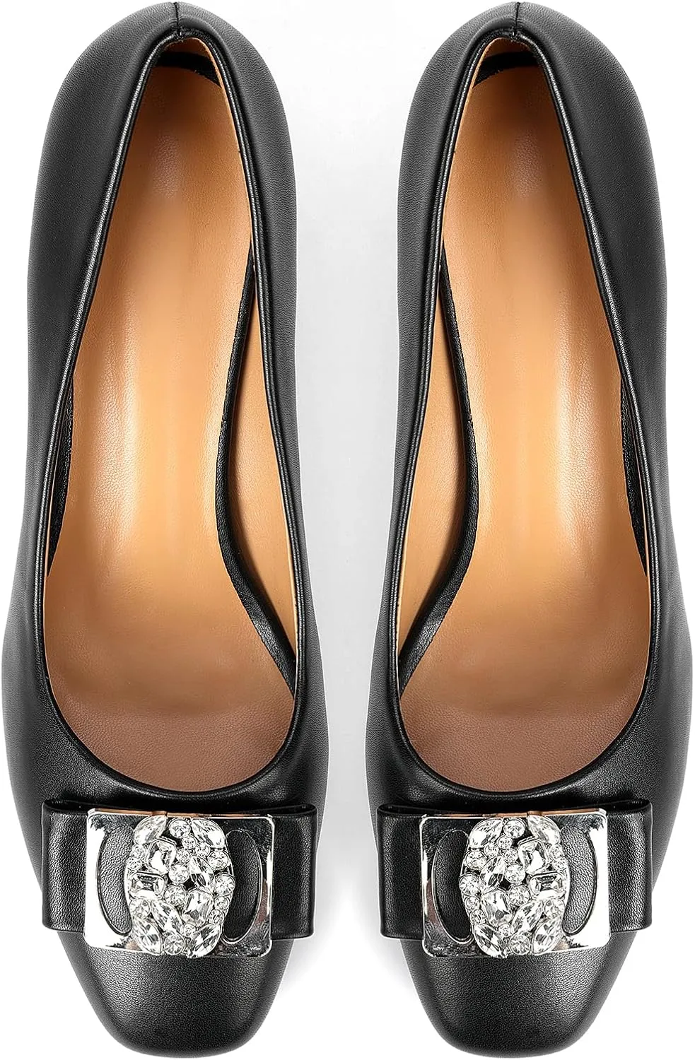 Women's Pointed Toe Shiny Buckle Slip On Short Heeled Shallow Mouth Party Fashion High Heels