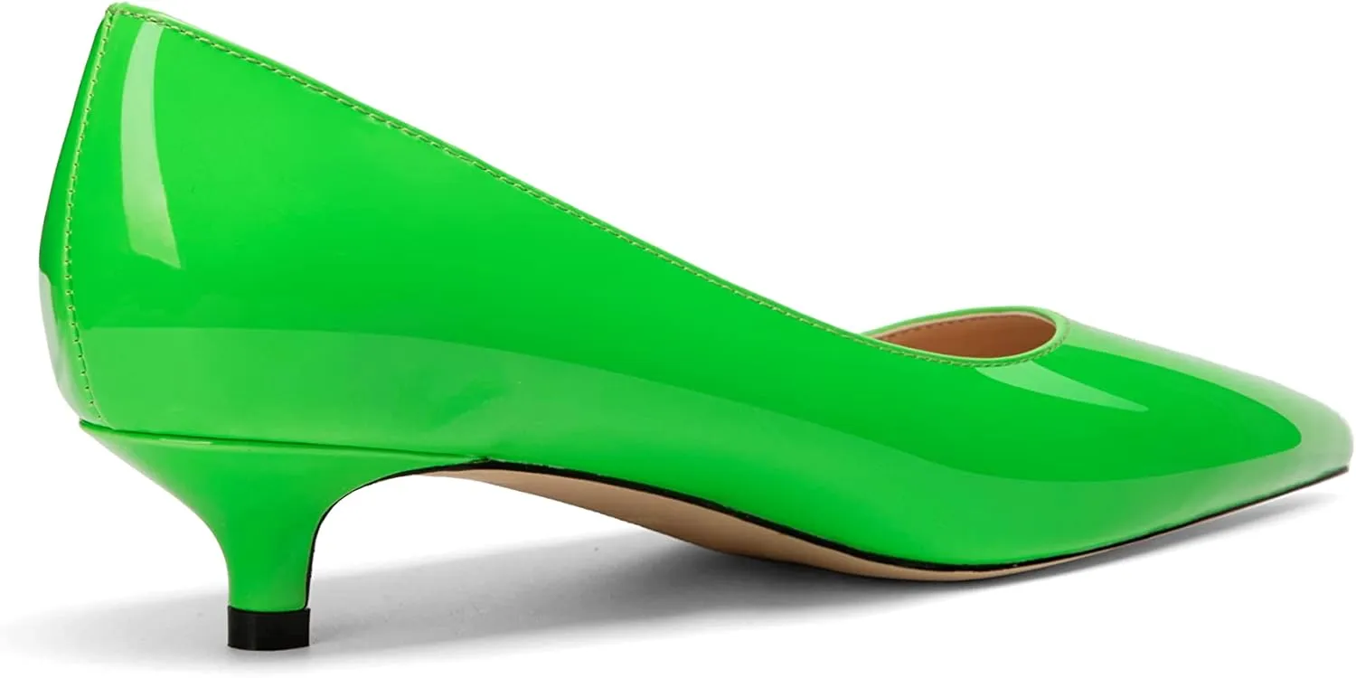 Women's Pointed Toe Solid Slip On 1.5 Inch Stiletto Patent Low Heel Pumps Shoes