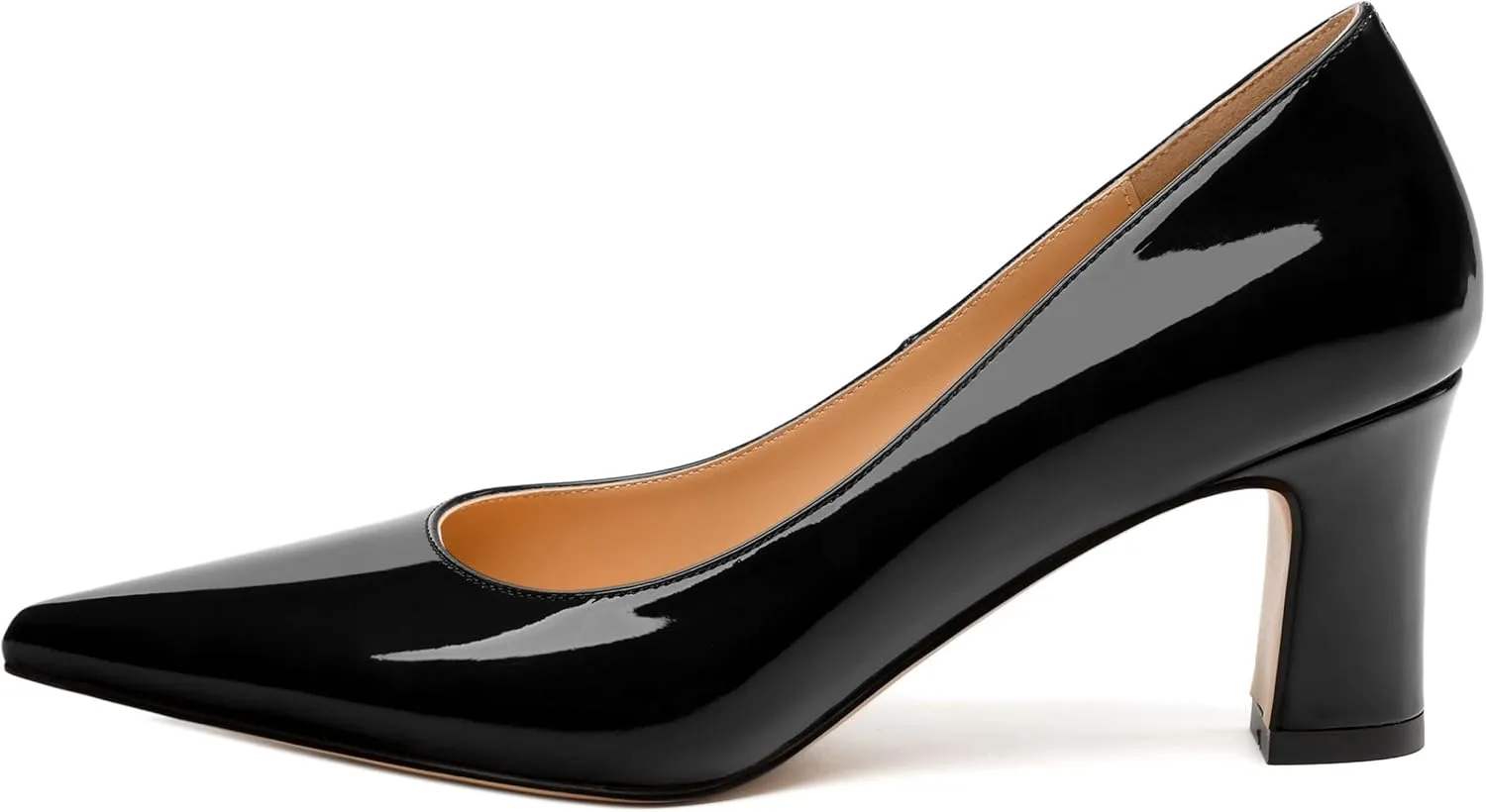 Women's Pumps, Pointed Closed Toe Mid Heels, Slip On Patent Shoes for Working Partying Wedding