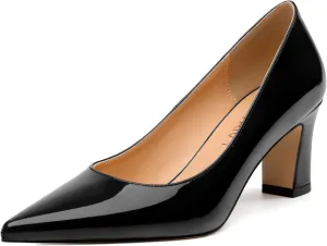 Women's Pumps, Pointed Closed Toe Mid Heels, Slip On Patent Shoes for Working Partying Wedding