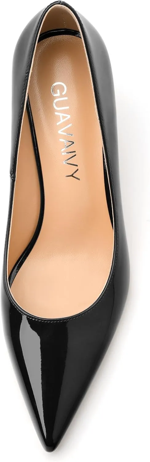 Women's Pumps, Pointed Closed Toe Mid Heels, Slip On Patent Shoes for Working Partying Wedding