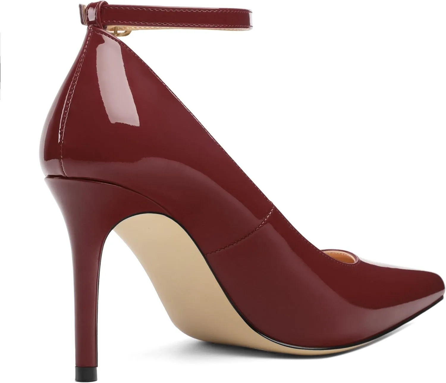 Women's Pumps Pointed Toe Ankle Strap Slip On Patent Leather Stiletto High Heels Office Wedding Dress Shoes 3.35 Inch