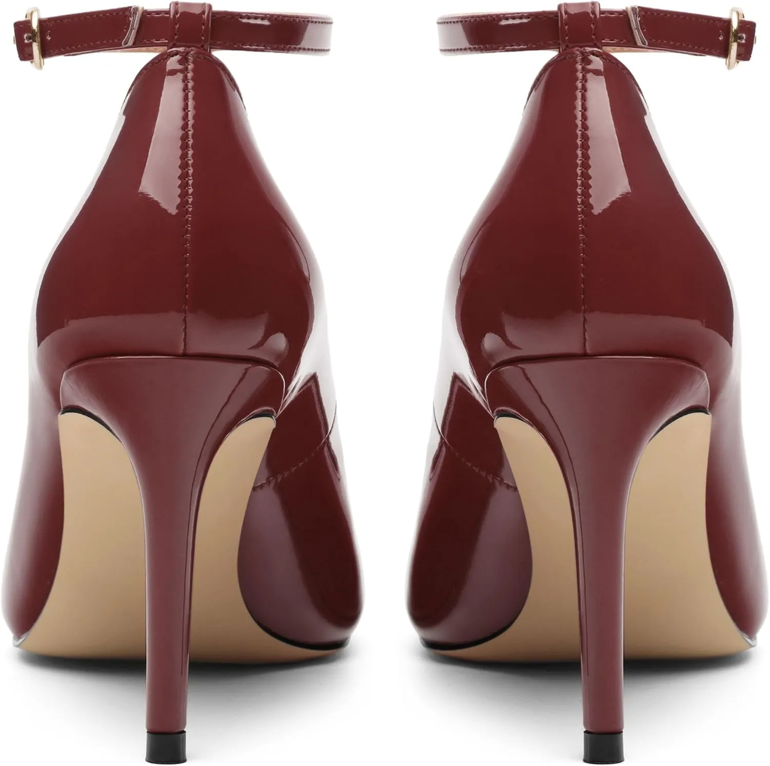 Women's Pumps Pointed Toe Ankle Strap Slip On Patent Leather Stiletto High Heels Office Wedding Dress Shoes 3.35 Inch