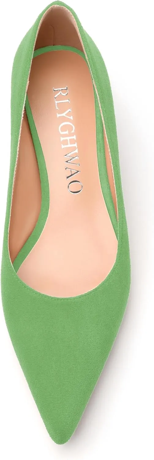Women's Pumps, Pointed Toe Kitten Heels, Fashion Suede Slip on High Heels for Women 1.3 Inch