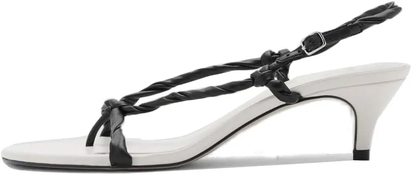Women's Ruffled Strap Kitten Heel Sandals Flip Flops Thong Heeled Sandal with Ankle Strap Buckle Summer Party Wedding Bride Dress Minimalist Stiletto Mid-Heel Shoes