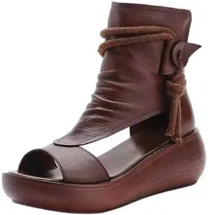 Women's Sandals Platform Outdoor Sandal Boots Wedge Bottom Fashion High Top Sandals Open Toe Boot