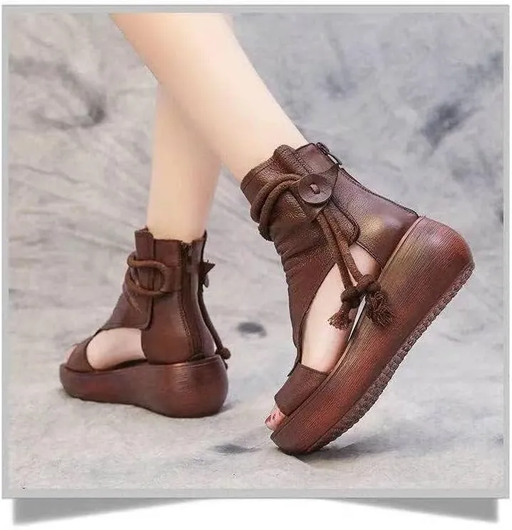 Women's Sandals Platform Outdoor Sandal Boots Wedge Bottom Fashion High Top Sandals Open Toe Boot