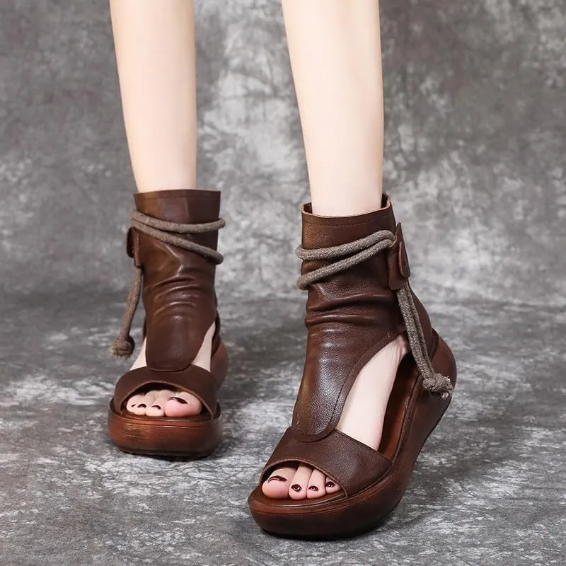 Women's Sandals Platform Outdoor Sandal Boots Wedge Bottom Fashion High Top Sandals Open Toe Boot