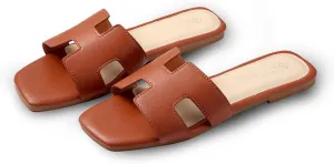 Women's Sandals Slip On Leather Slide Sandals Summer Sandals For Women 2024 Dressy Flat Sandals Comfortable Sandals For Women
