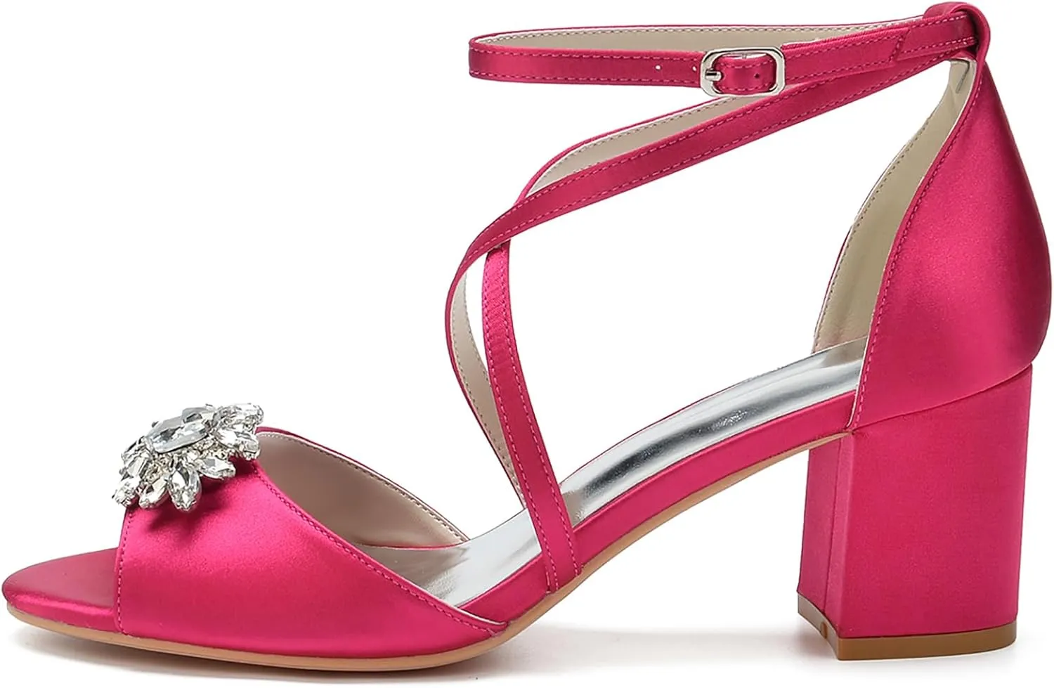 Women's Satin Sandals Women's ankle buckle sandals for weddings, Adjustable Ankle Strap Rhinestone embellished sandals Sparkly peep toe party shoes