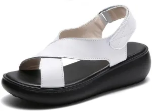 Women's Shoes Slope Heel Thick Sole Sandals Fashion Versatile Muffin Sandals，High Top Leather Open Toe Boot Sandals for Women