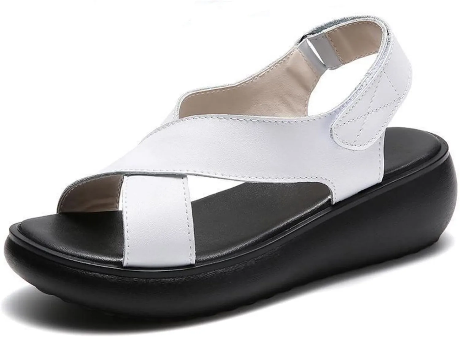 Women's Shoes Slope Heel Thick Sole Sandals Fashion Versatile Muffin Sandals，High Top Leather Open Toe Boot Sandals for Women
