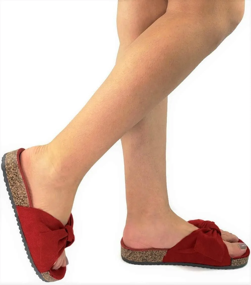Womens Slides Sandals Slip On Bow Twist Knot Comfortable Cork Sole