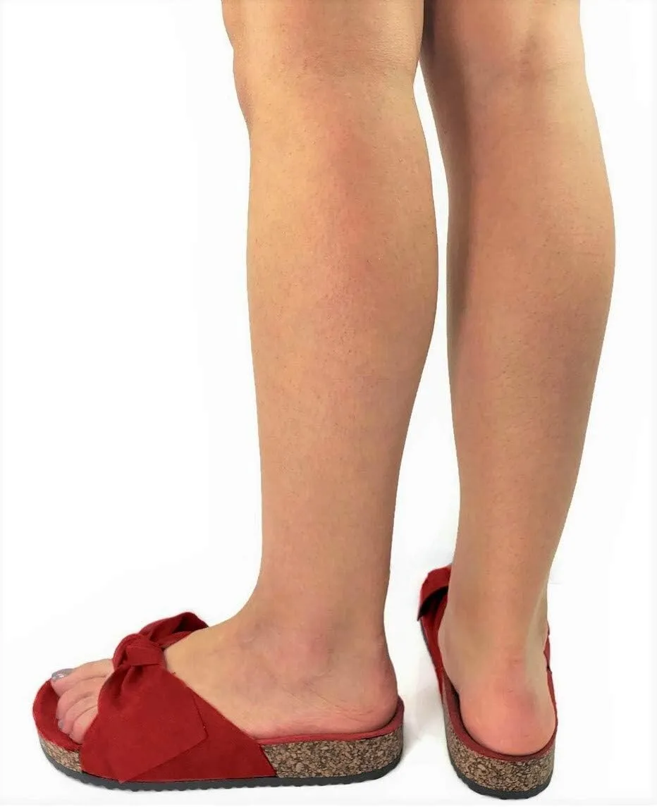 Womens Slides Sandals Slip On Bow Twist Knot Comfortable Cork Sole