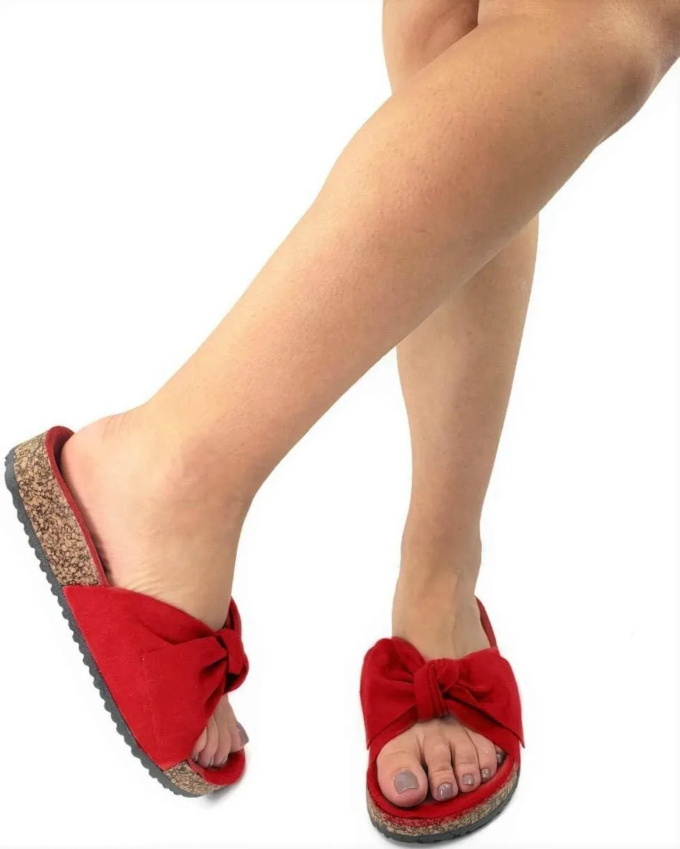 Womens Slides Sandals Slip On Bow Twist Knot Comfortable Cork Sole