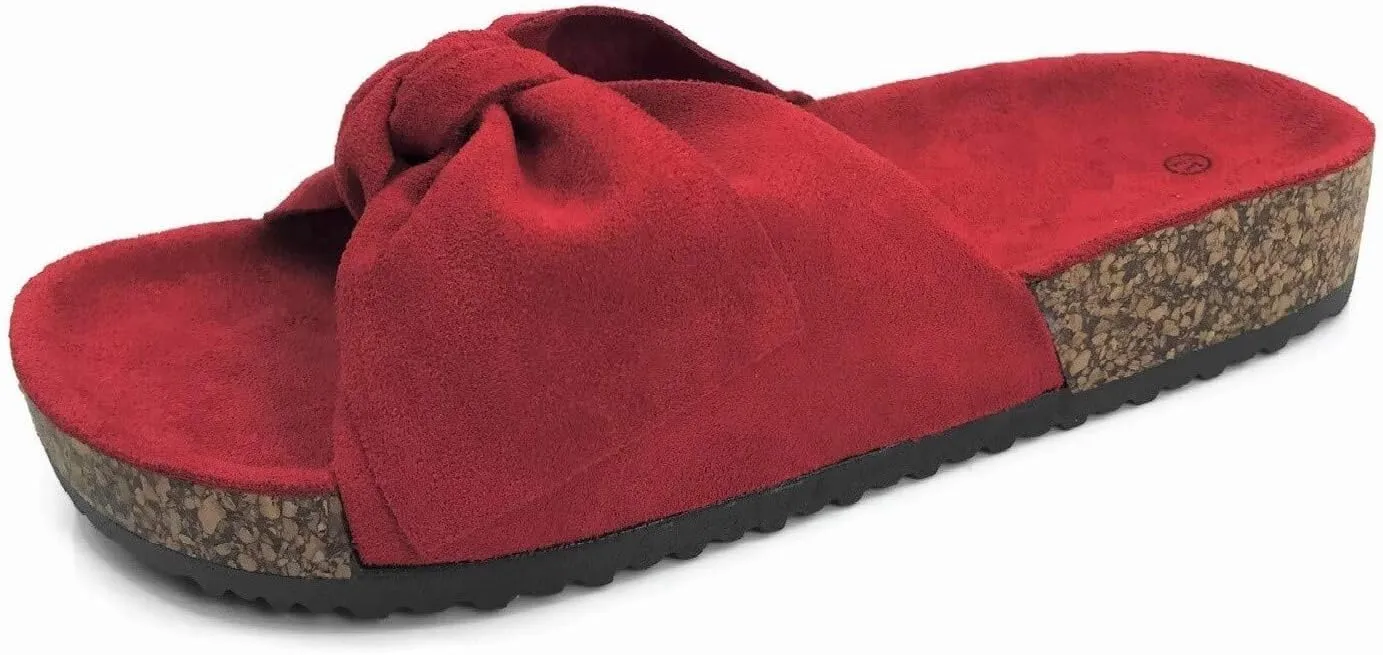 Womens Slides Sandals Slip On Bow Twist Knot Comfortable Cork Sole