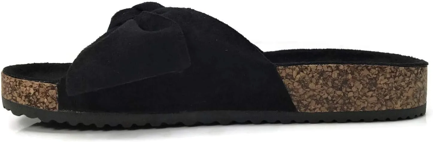 Womens Slides Sandals Slip On Bow Twist Knot Comfortable Cork Sole