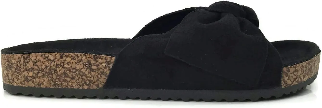 Womens Slides Sandals Slip On Bow Twist Knot Comfortable Cork Sole