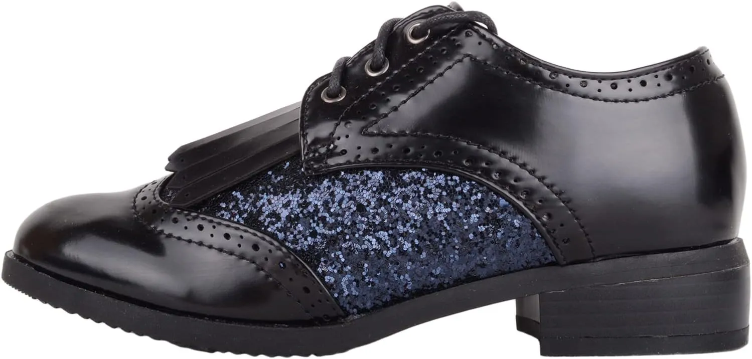 Womens Slip On Lace Up Faux Leather Glitter Sparkle Formal Casual Brogue Shoes