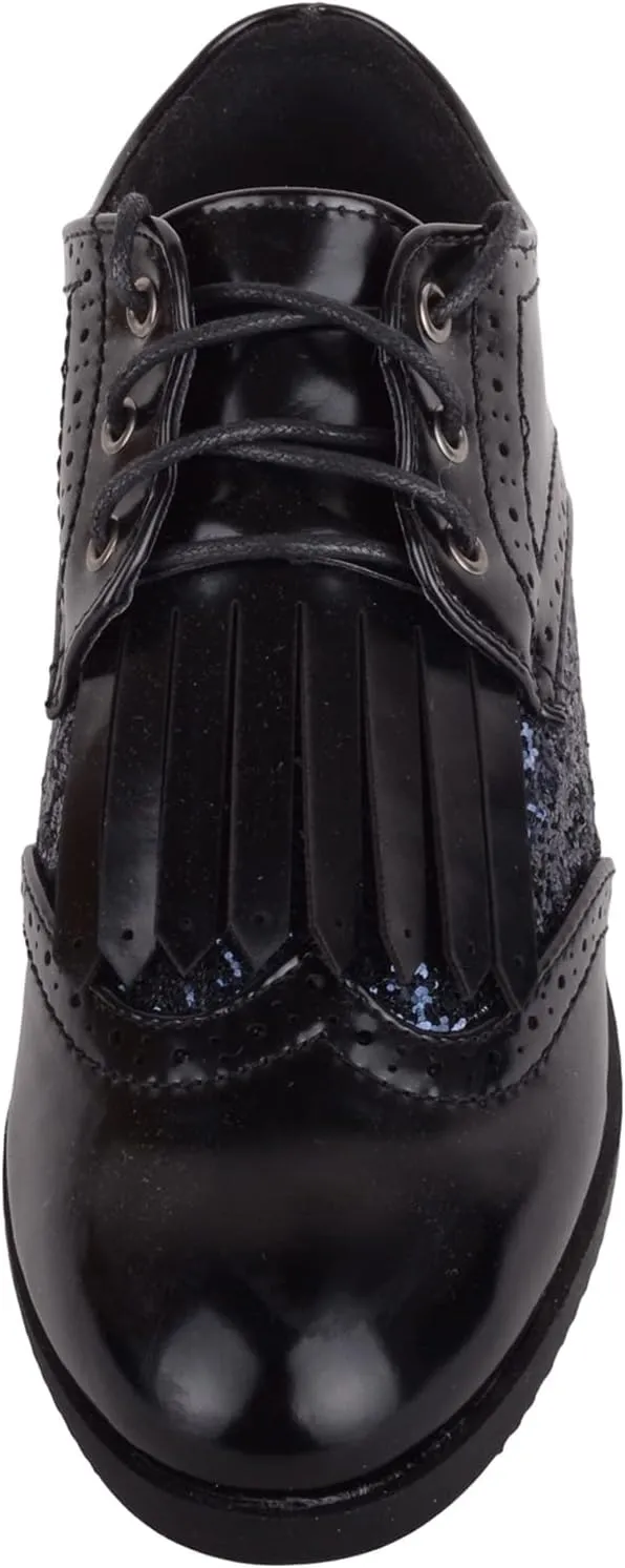 Womens Slip On Lace Up Faux Leather Glitter Sparkle Formal Casual Brogue Shoes