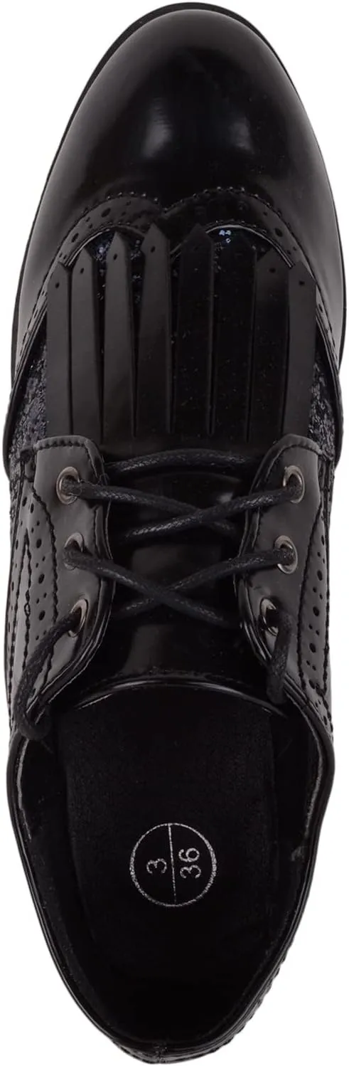 Womens Slip On Lace Up Faux Leather Glitter Sparkle Formal Casual Brogue Shoes
