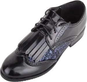 Womens Slip On Lace Up Faux Leather Glitter Sparkle Formal Casual Brogue Shoes