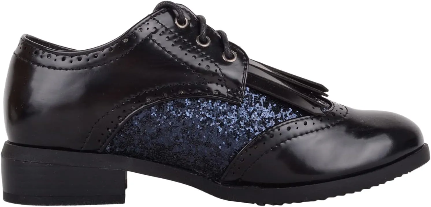 Womens Slip On Lace Up Faux Leather Glitter Sparkle Formal Casual Brogue Shoes