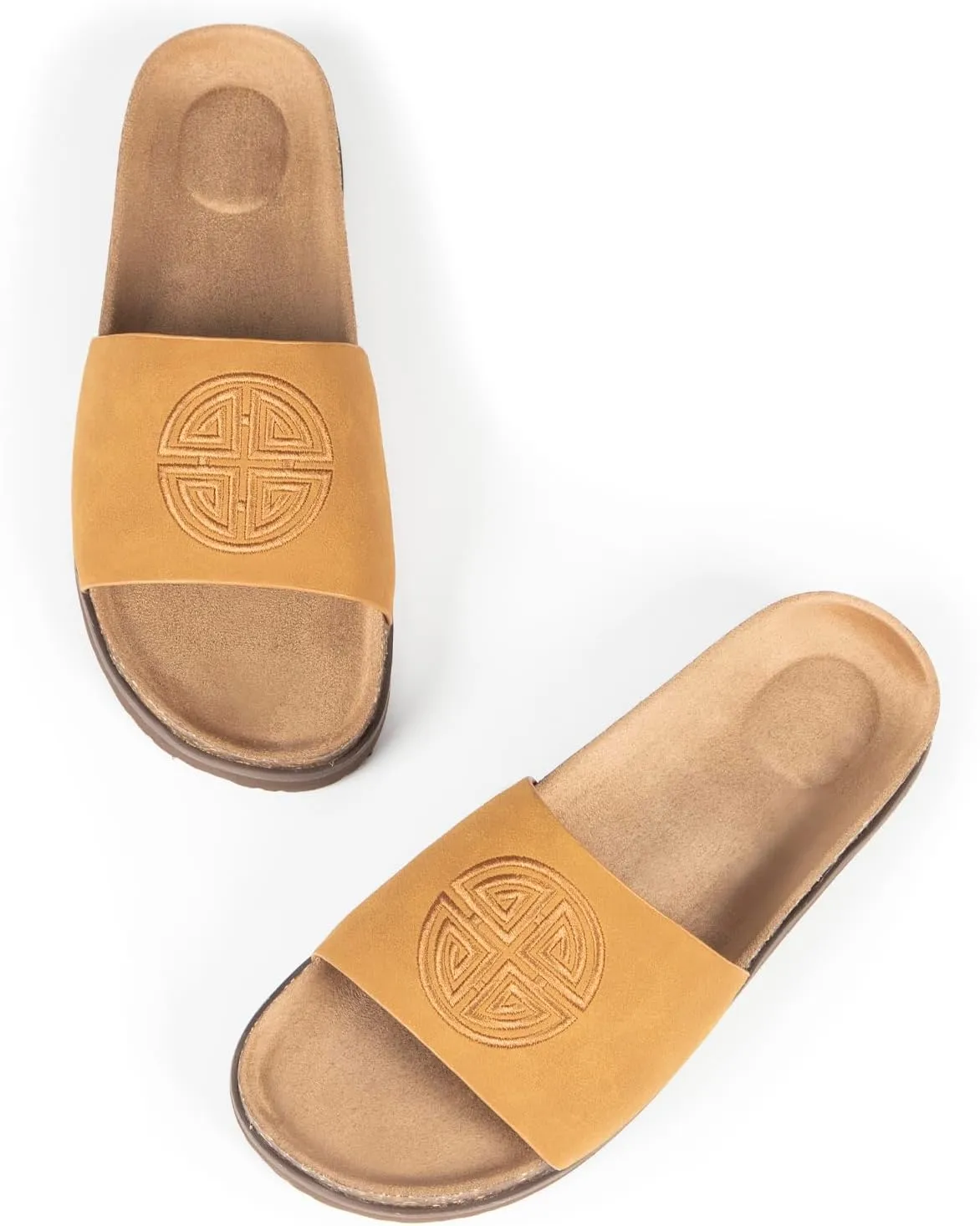 Women's Suede Slide Sandals with Arch Support,Cork Comfortable Summer Flat Sandals for Women 2025 Beach Vacation Shoes,Cute Dressy Sandals Outdoor Slippers