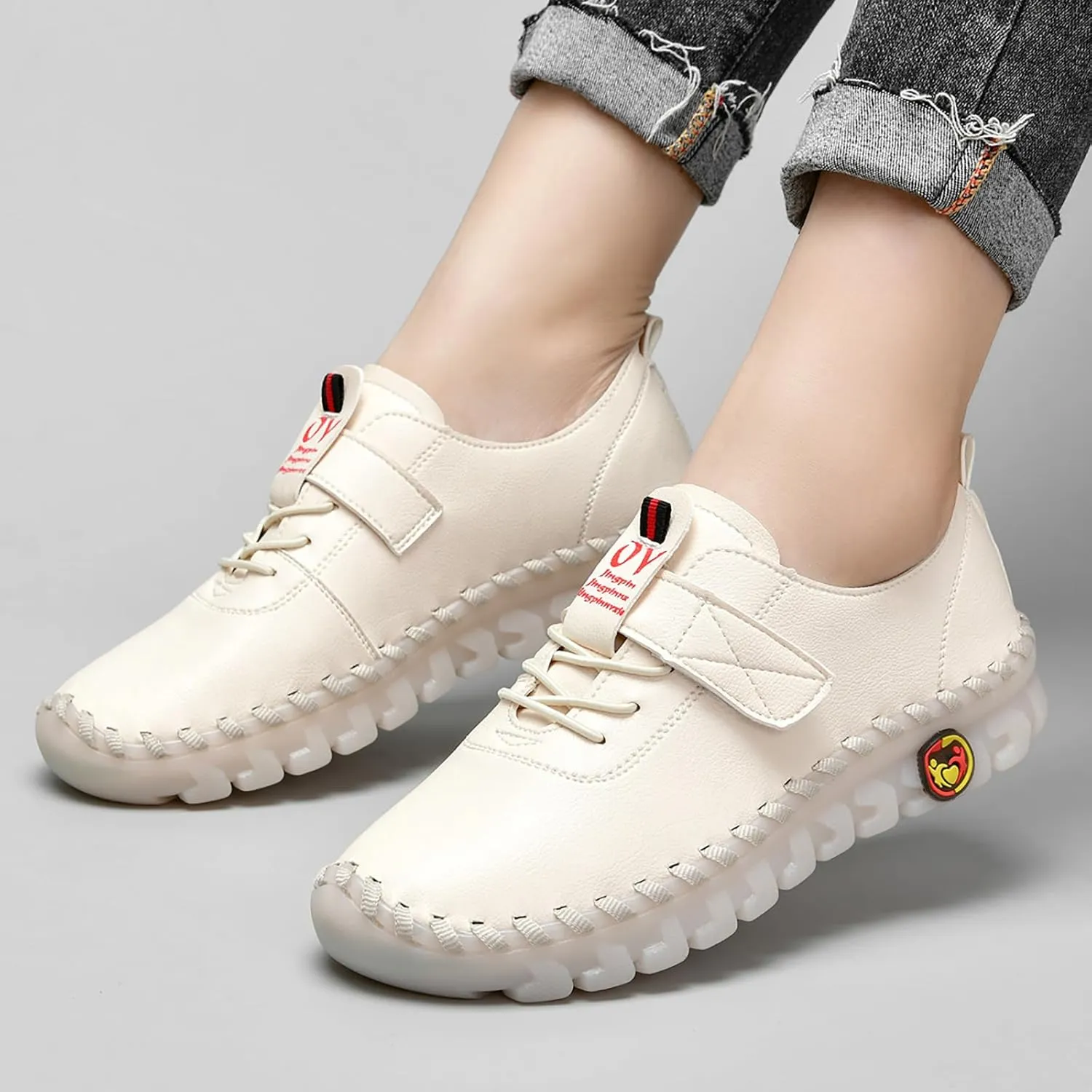 Women's Tendon Soft Sole Casual Orthopedic Shoes Fashion HandSewing Leather Non-Slip Flat Loafers Low-top Outdoor Comfy Breathable Walk Mam Nurse Shoes