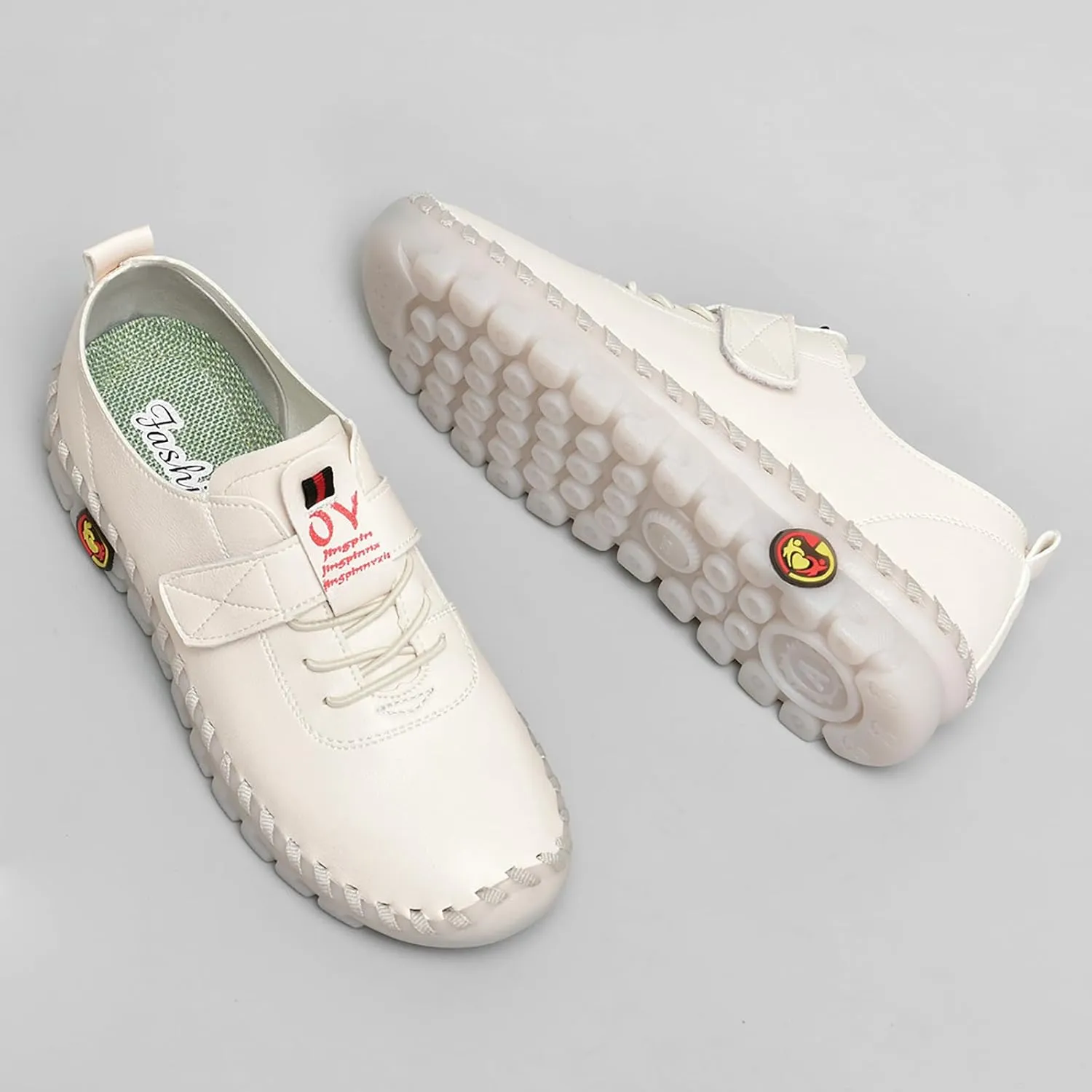 Women's Tendon Soft Sole Casual Orthopedic Shoes Fashion HandSewing Leather Non-Slip Flat Loafers Low-top Outdoor Comfy Breathable Walk Mam Nurse Shoes