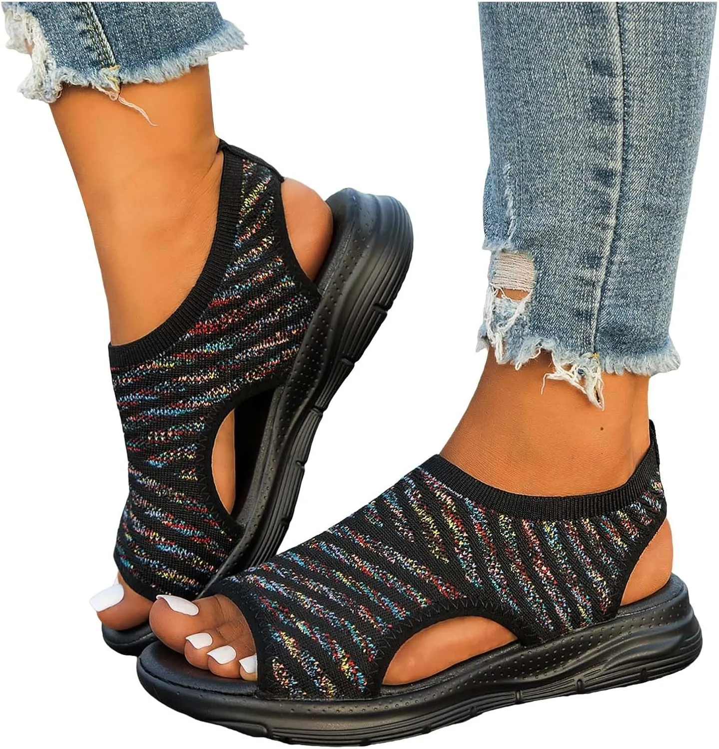 Womens Walking Sandals Comfortable Arch Support Orthopedic Platform Silde Open Toe Sport Shoes for Summer Beach