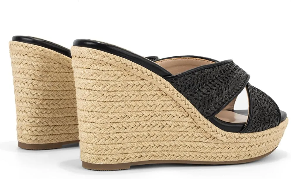 Women's Wedge Slides -Sandals - espadrilles raffia sandals -summer Open Toe platform Slip On high heel casual sandals beach comfortable slippers