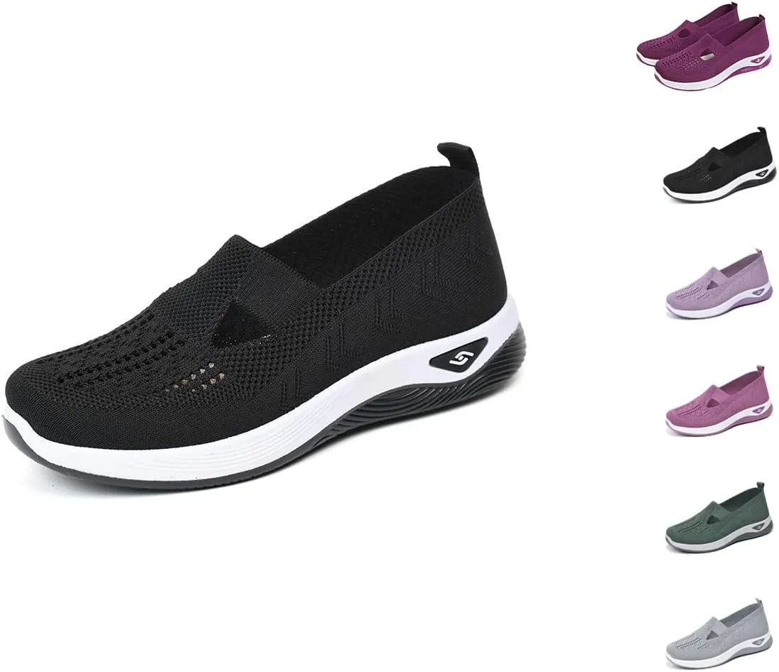 Women's Woven Breathable Soft Sole Shoes Walking Slip on Diabetic Foam Shoes in Sneakers Arch Support，Daily Commuting Shoes