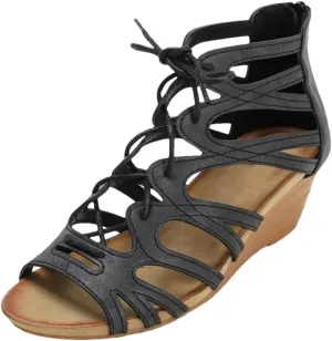 Womens Zip Back Strap Wedge Heel Open Side Vamp Modern Sandals PU Upper Open Toe Casual Summer Sandals