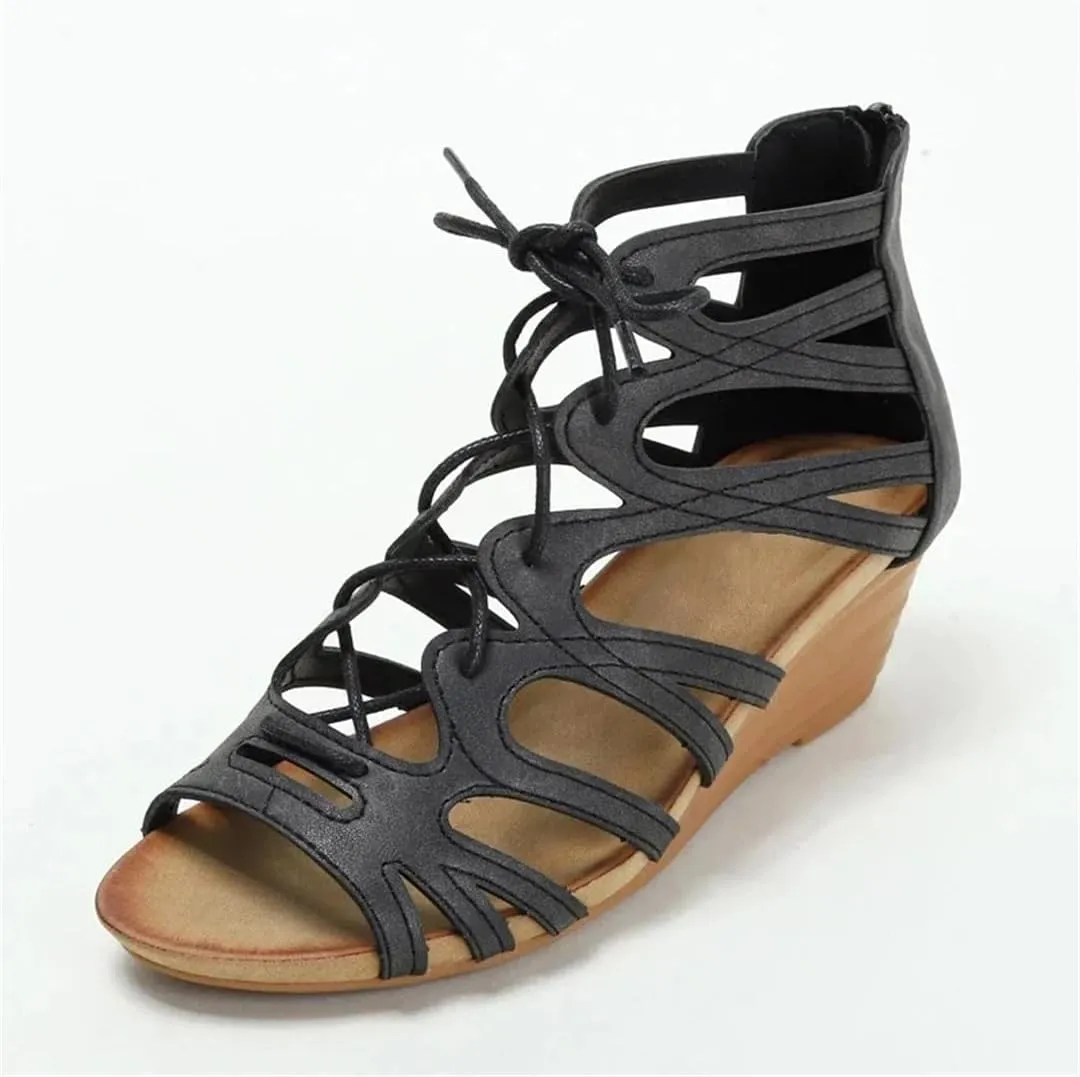 Womens Zip Back Strap Wedge Heel Open Side Vamp Modern Sandals PU Upper Open Toe Casual Summer Sandals