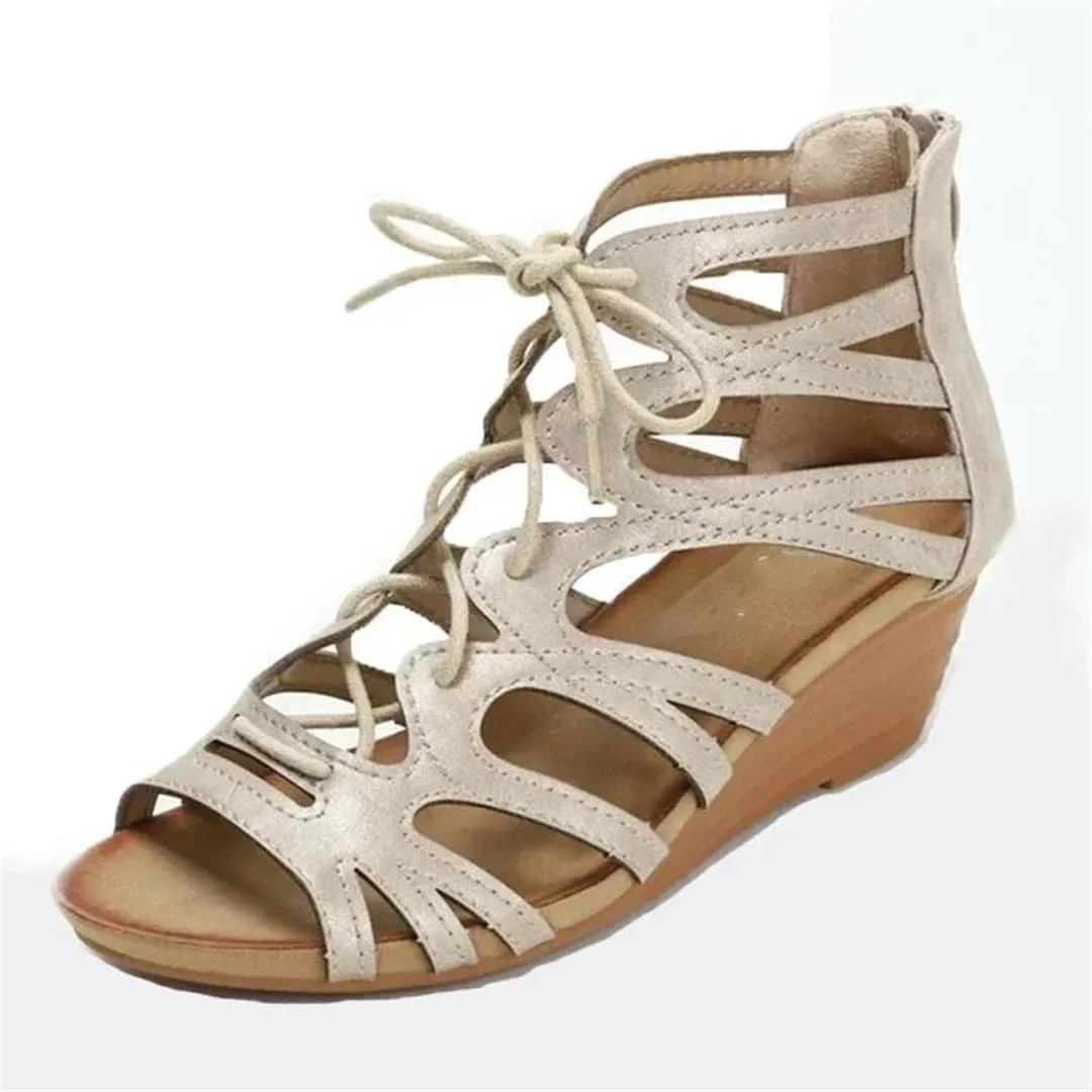 Womens Zip Back Strap Wedge Heel Open Side Vamp Modern Sandals PU Upper Open Toe Casual Summer Sandals