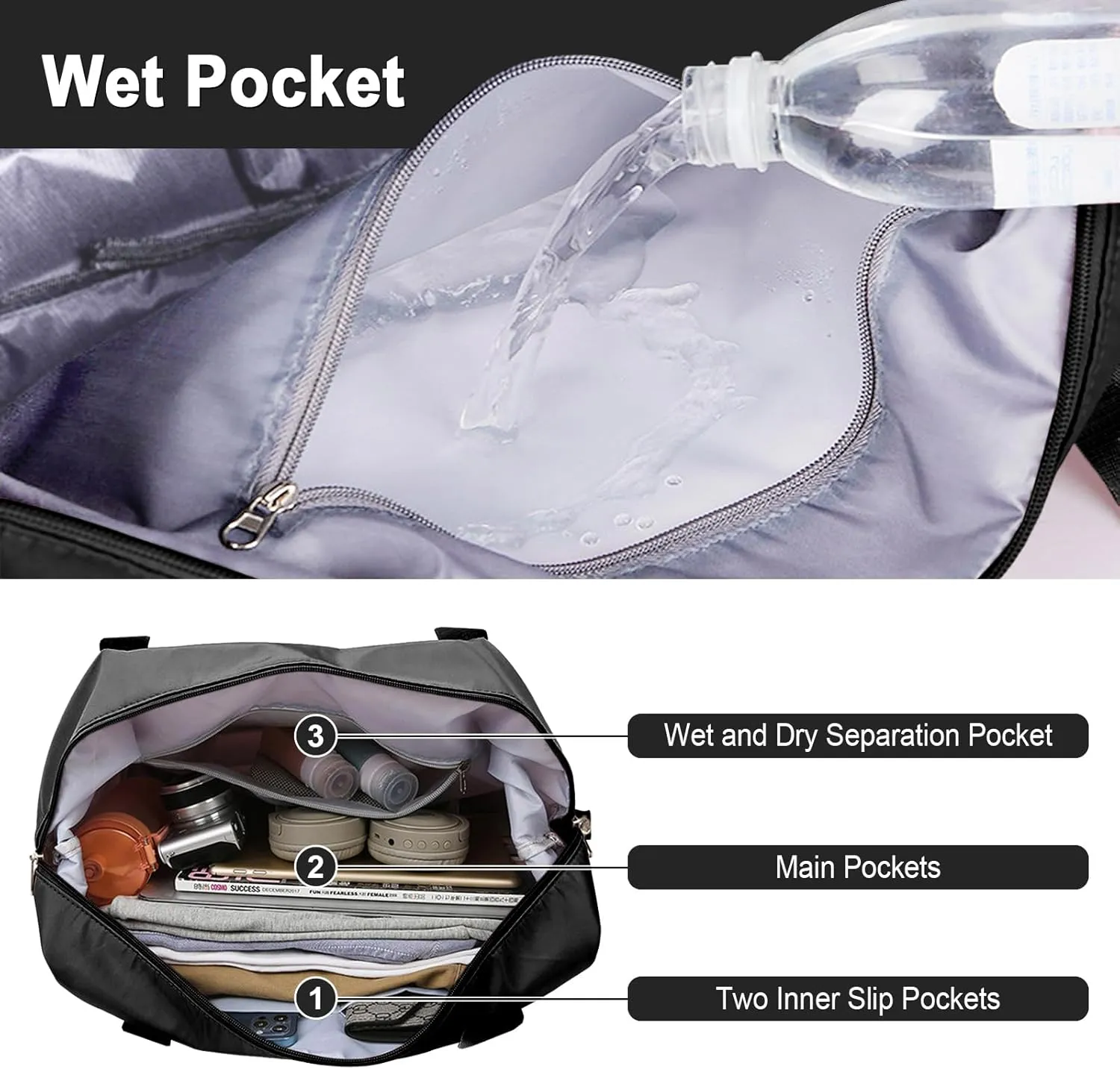 WOOMADA Foldable Travel Duffel, Weekender & Carry-On Bag with Expandable Space