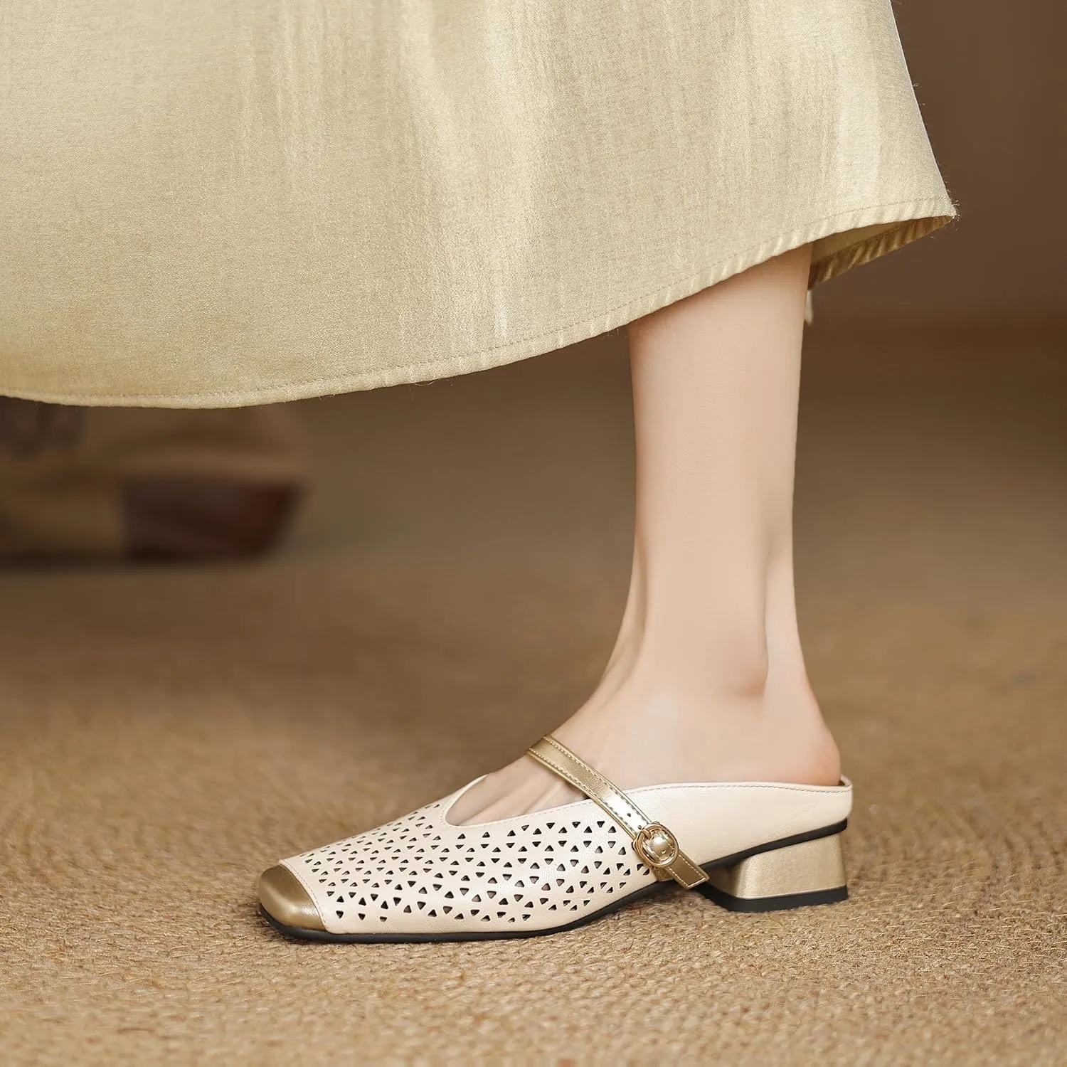 Woven Mesh Slingback Pumps for Women Nude Low Heel Sandal Square Toe Slingback Heels Office Casual Street