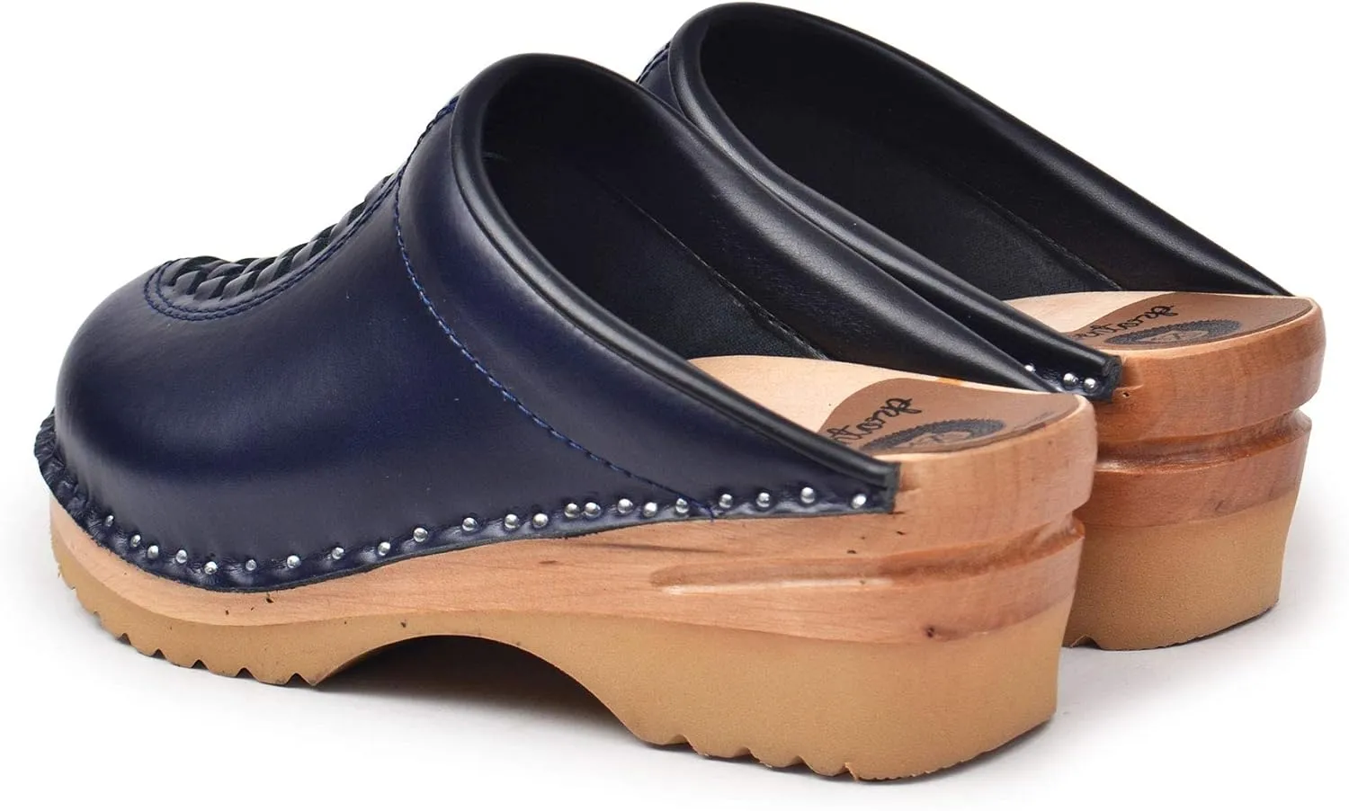 Wright Bastad Leather Slip On Closed Toe Non Slip Womens Braided Swedish Wooden Clogs