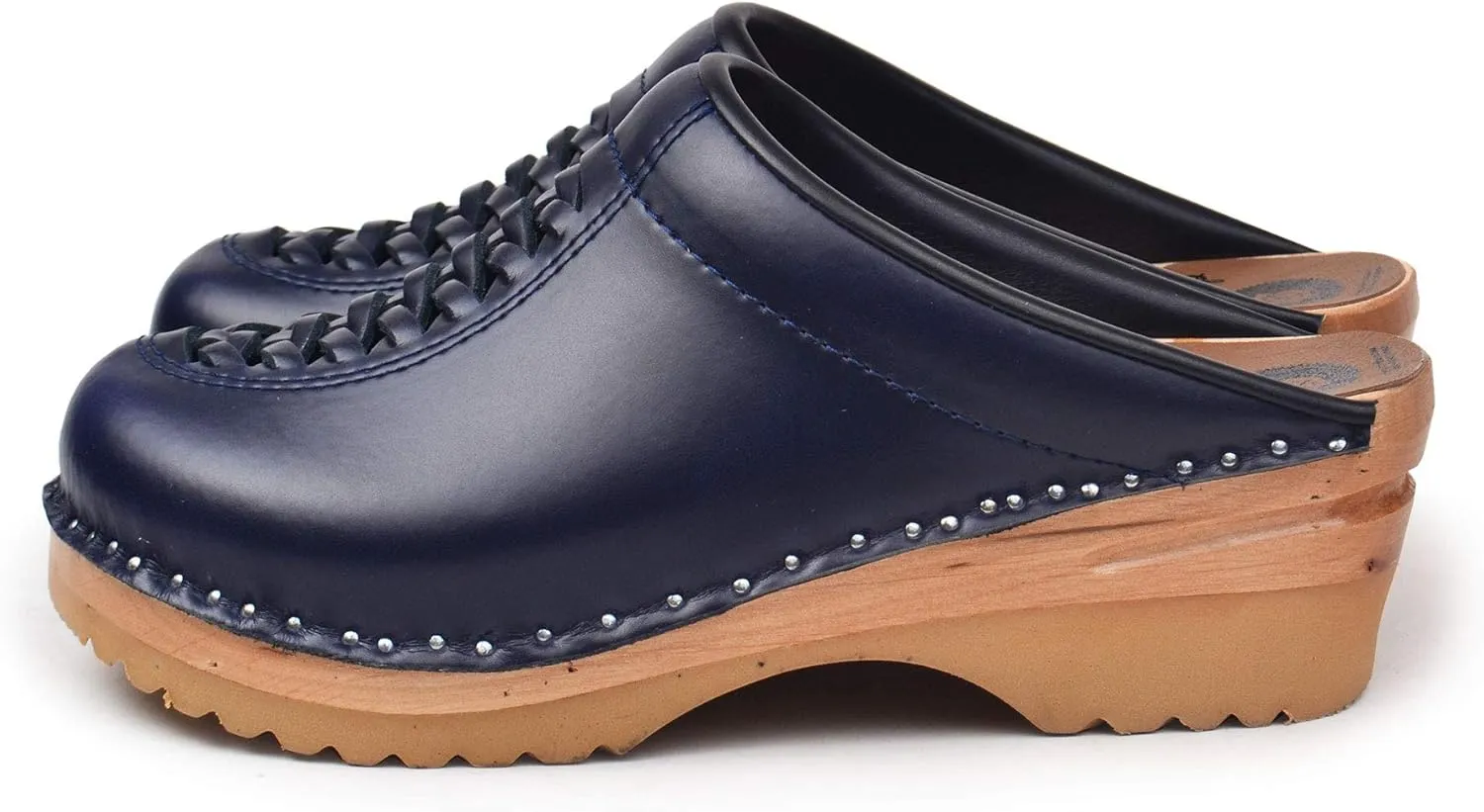 Wright Bastad Leather Slip On Closed Toe Non Slip Womens Braided Swedish Wooden Clogs