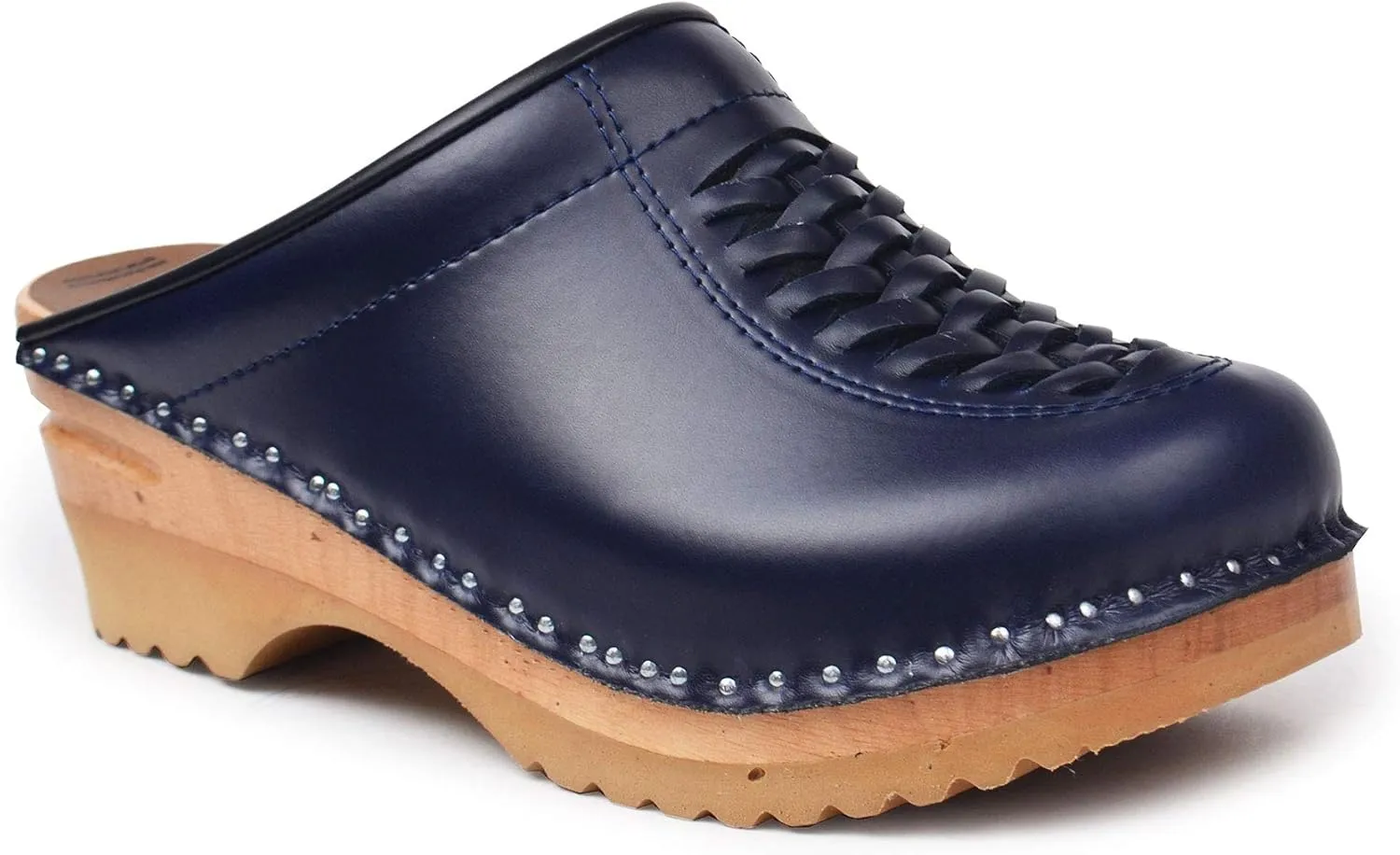 Wright Bastad Leather Slip On Closed Toe Non Slip Womens Braided Swedish Wooden Clogs