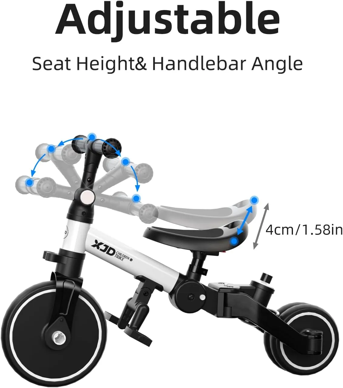 XJD Toddler Bike, 6 in 1 Folding Toddler Tricycle for 1-4 Year Old with Push Handle, Balance Bike with Removable Pedal,Backrest, Adjustable Seat Height and Handle, First Birthday Gifts (White)